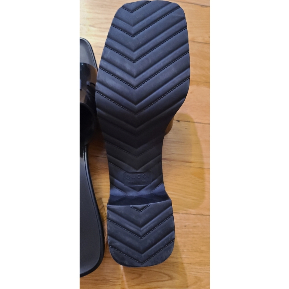 GUCCI Plastique Logo Rubber Heeled Mule Sandals Black Resortwear Minimalist US 8 - Picture 12 of 16